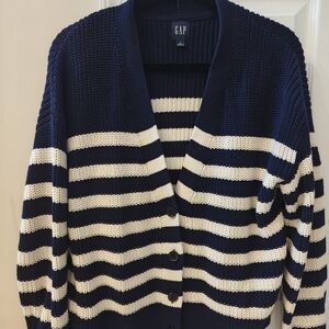 GAP Cardigan in Navy and Cream Stripes